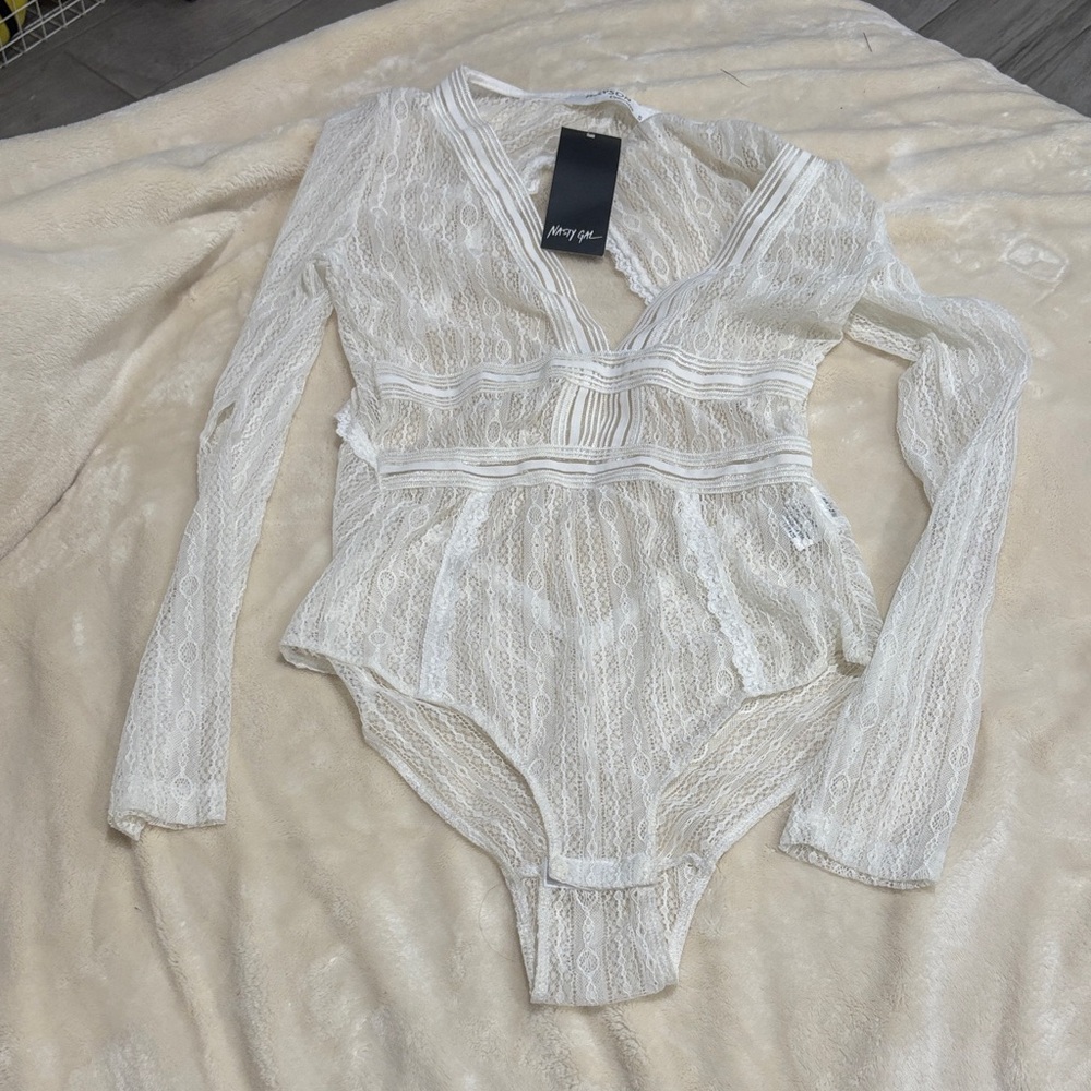 Nasty Gal Ivory Lace Bodysuit